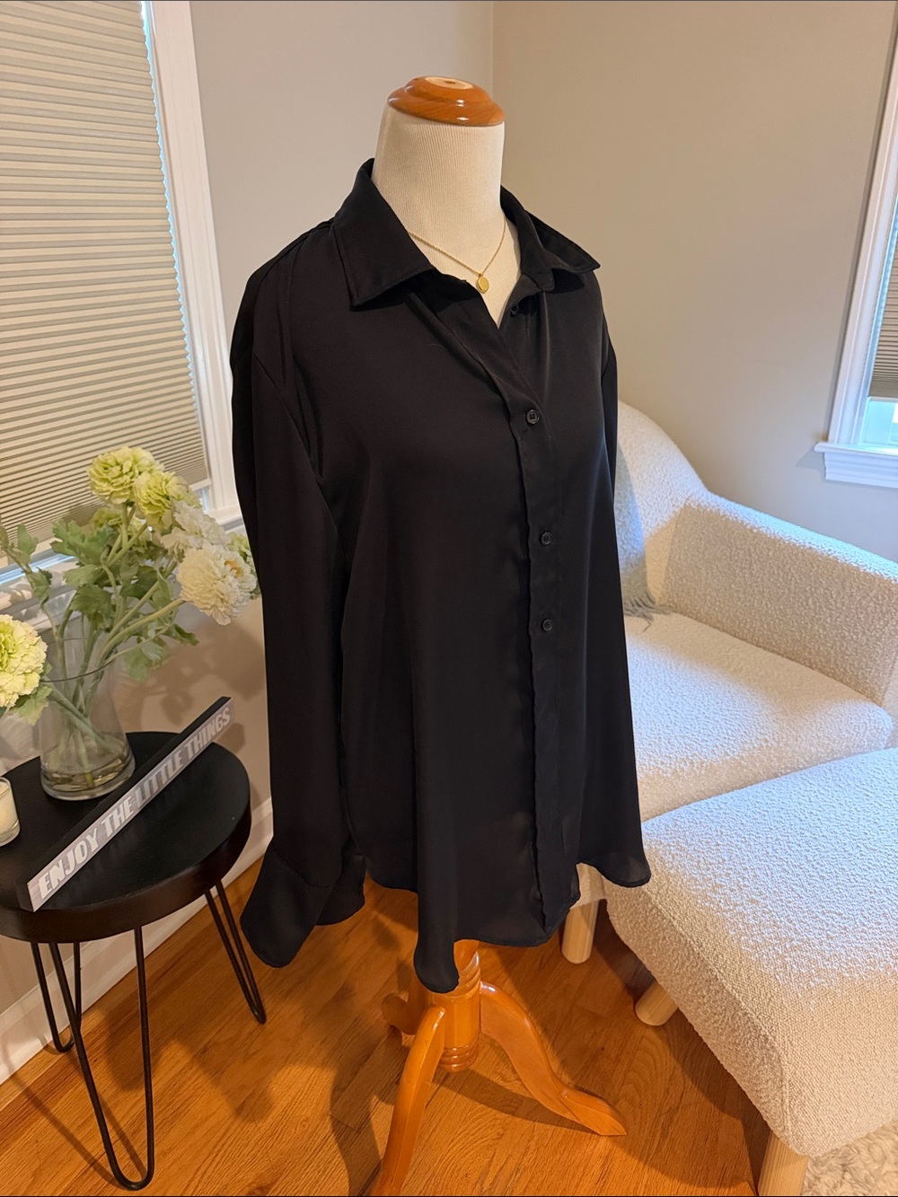 H&M Black Satin Button-Up